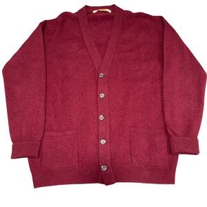 Jaeger Cardigan Mens Burgundy 100% Lambswool V Neck Button Front Knit Size 40